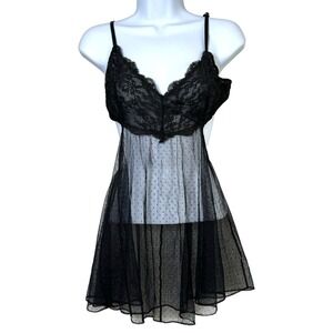Victorias Secret Black Lace Open Back Sheer Babydoll Nightie Size M Lingerie